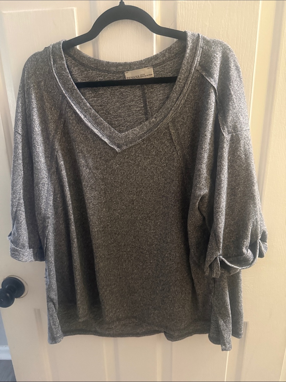 Zenana Outfitters Heather Gray V-Neck Cozy Pullover